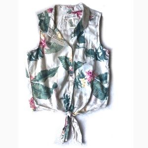 Girl’s Tropical Print Sleeveless Blouse